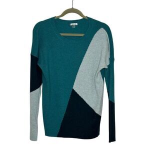 Smartwool Color Block Ribbed Pullover Sweater Merino Wool Blend Size‎ M Green